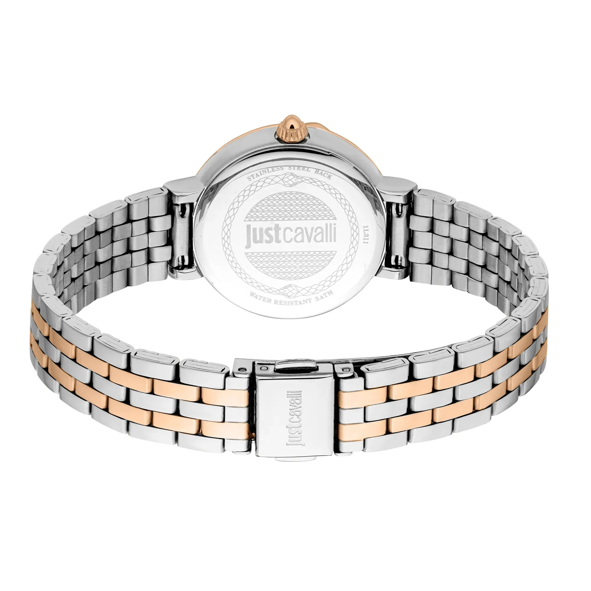 Just Cavalli Brave Snake Ladies Dark Gray Dial Two Tones Watch and Bracelet Set