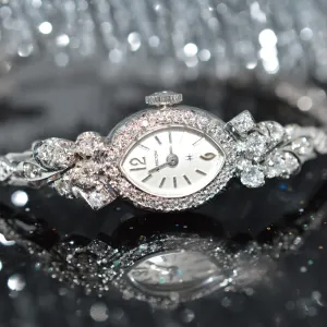 Ladies 14K White Gold Diamond Hamilton Watch With Marquise Shape Dial