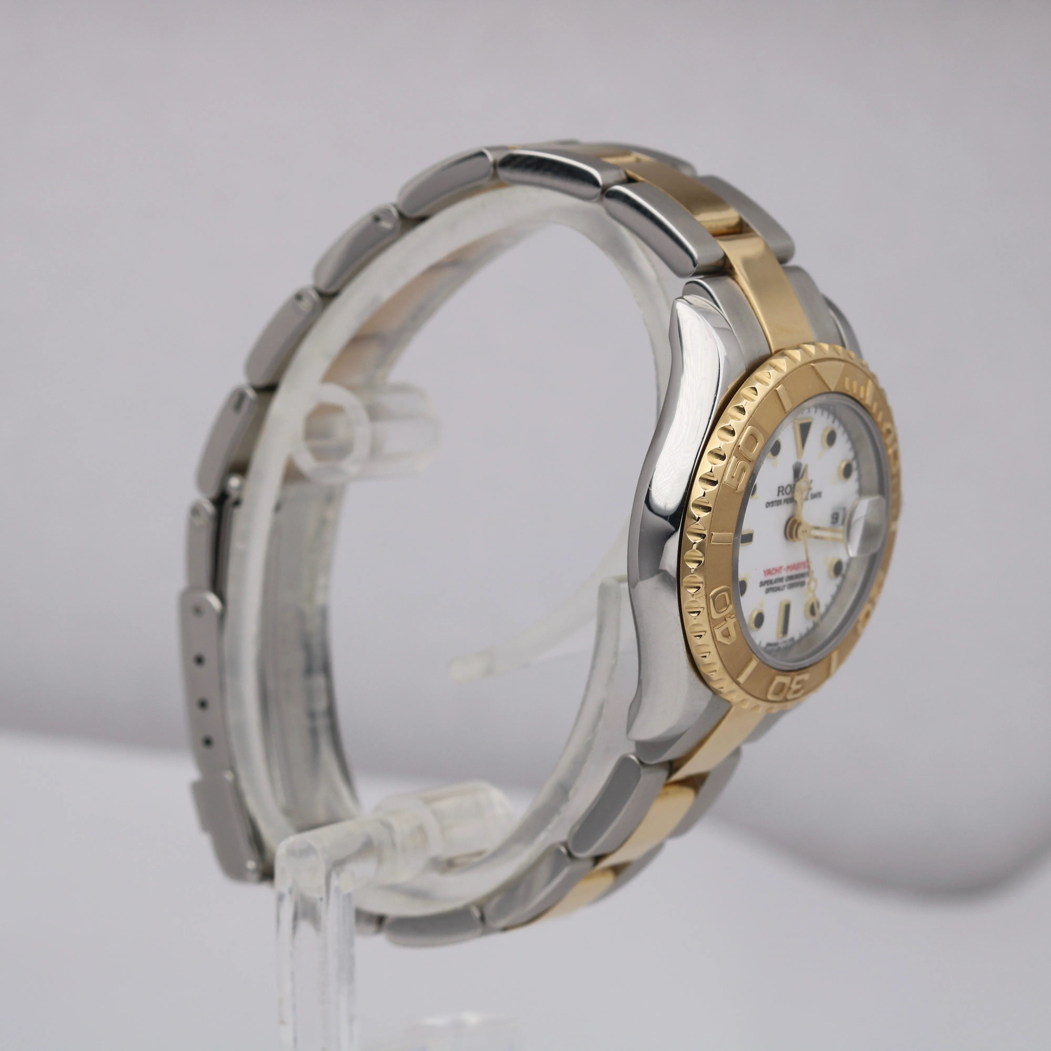 Ladies Rolex Yacht-Master 29mm 18K Yellow Gold Steel White Dial Watch 69623