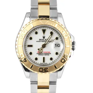 Ladies Rolex Yacht-Master 29mm 18K Yellow Gold Steel White Dial Watch 69623