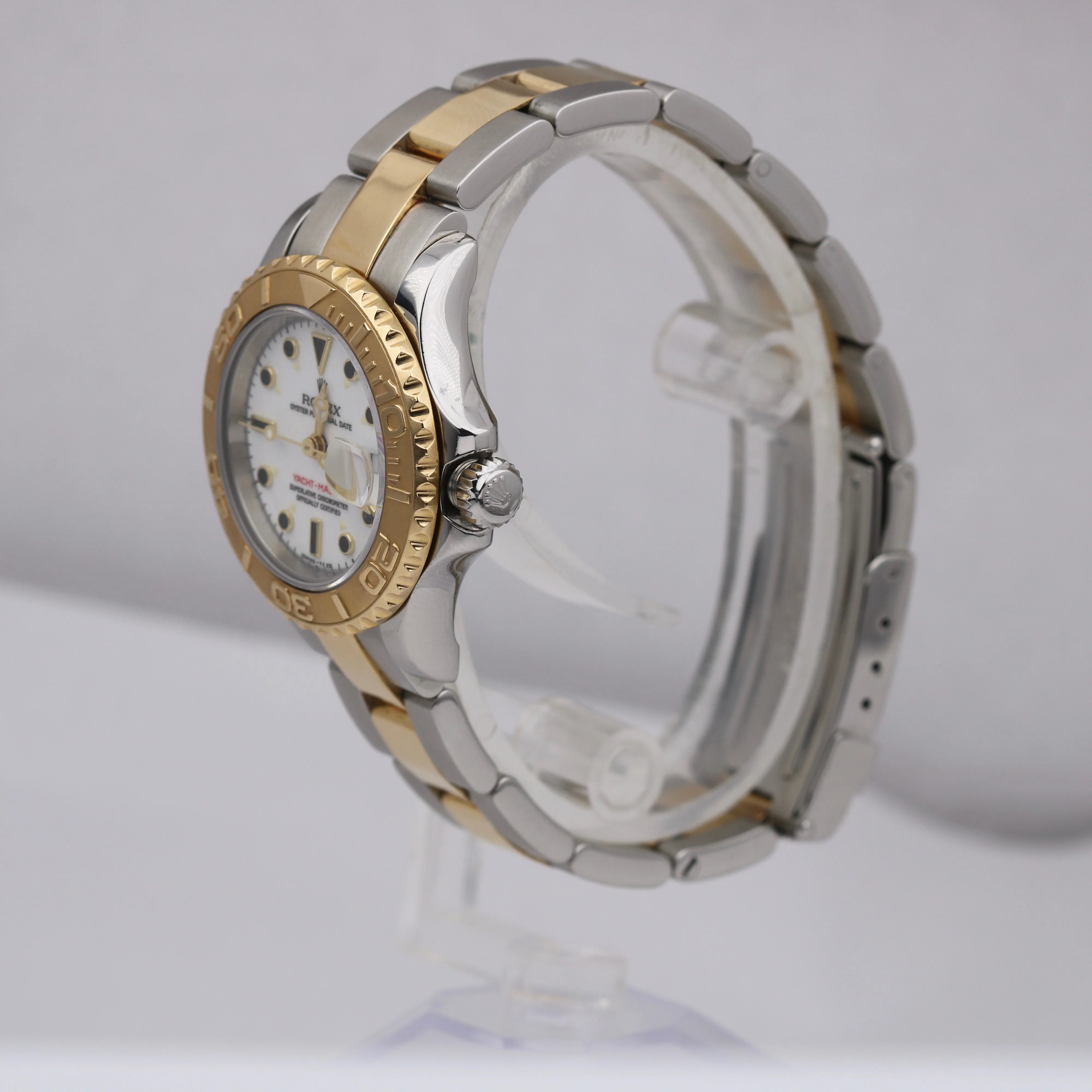 Ladies Rolex Yacht-Master 29mm 18K Yellow Gold Steel White Dial Watch 69623