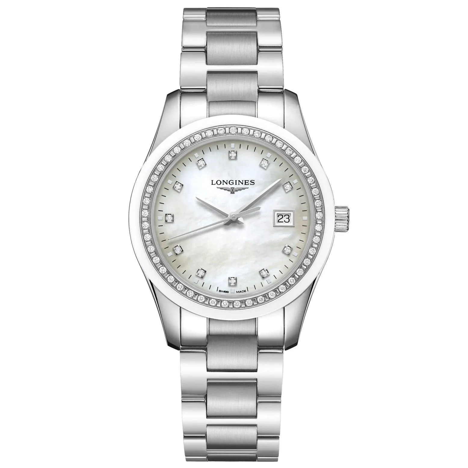LONGINES CONQUEST CLASSIC 36mm Madreper Diamonds Quartz Steel L2.387.0.87.6