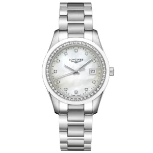 LONGINES CONQUEST CLASSIC 36mm Madreper Diamonds Quartz Steel L2.387.0.87.6