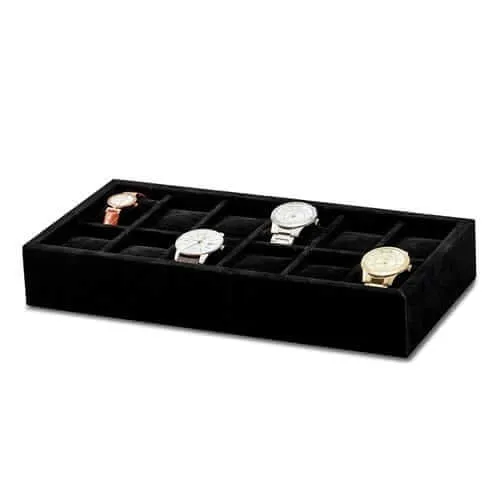 Luxury Giftware Black Faux Suede 12 Watch Tray
