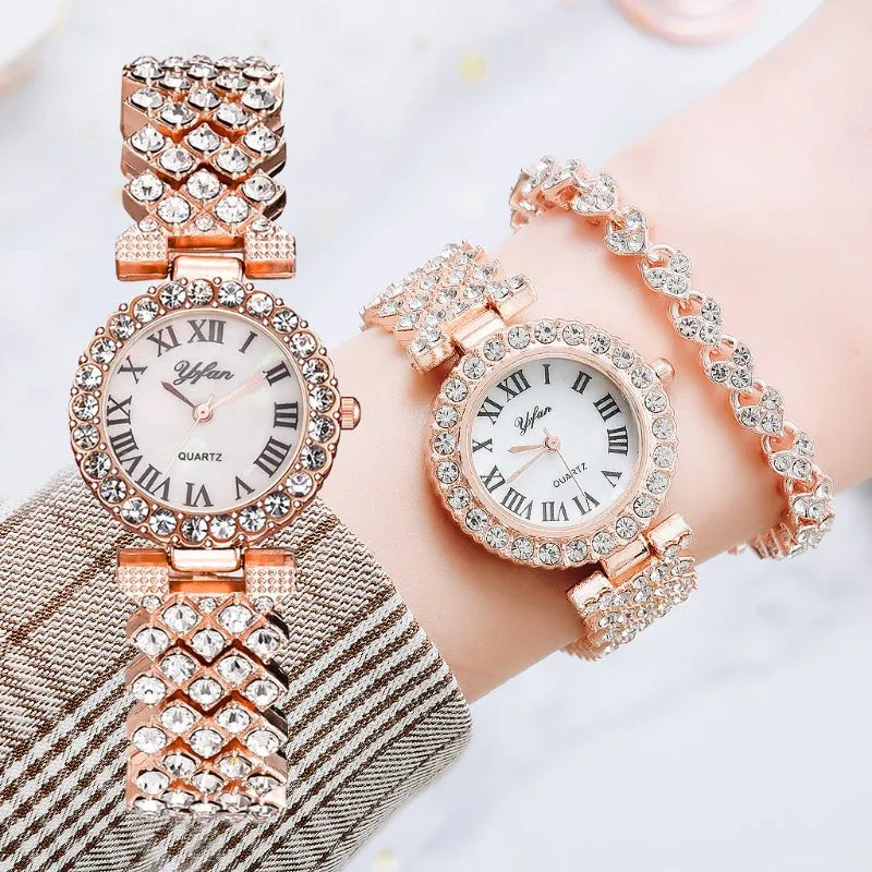 Luxury Wristwatch Diamond Bracelet Quartz Watch Rose Gold Jewelry