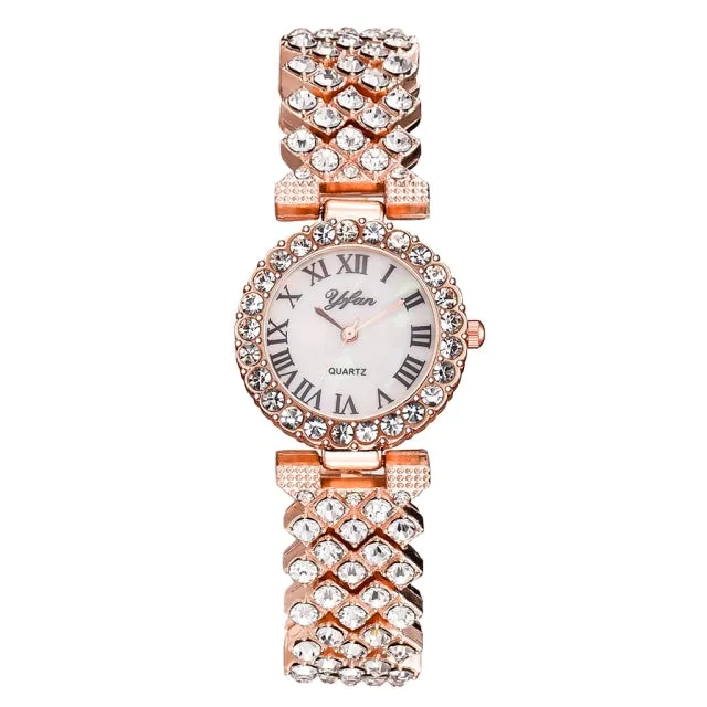 Luxury Wristwatch Diamond Bracelet Quartz Watch Rose Gold Jewelry