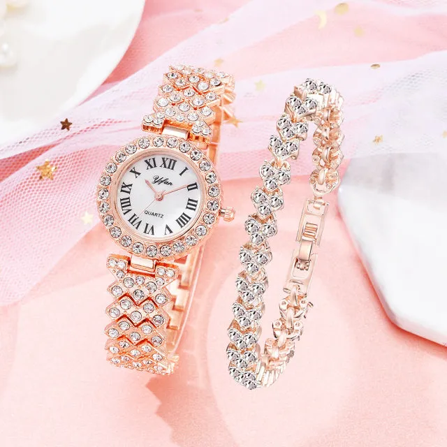 Luxury Wristwatch Diamond Bracelet Quartz Watch Rose Gold Jewelry