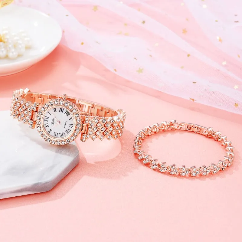 Luxury Wristwatch Diamond Bracelet Quartz Watch Rose Gold Jewelry