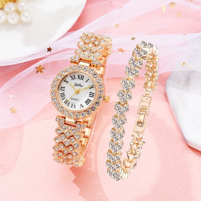 Luxury Wristwatch Diamond Bracelet Quartz Watch Rose Gold Jewelry