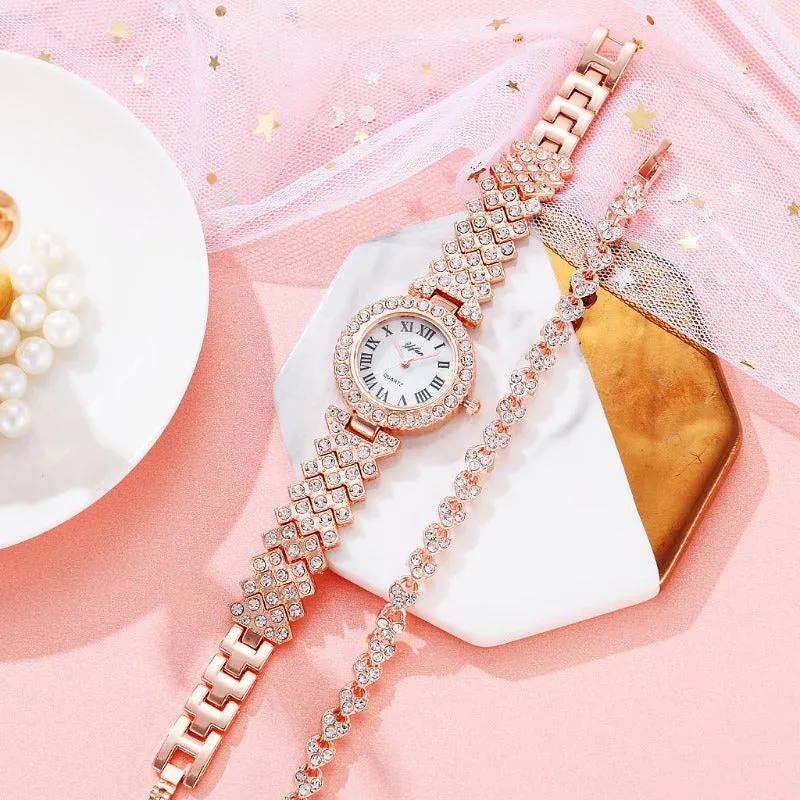 Luxury Wristwatch Diamond Bracelet Quartz Watch Rose Gold Jewelry