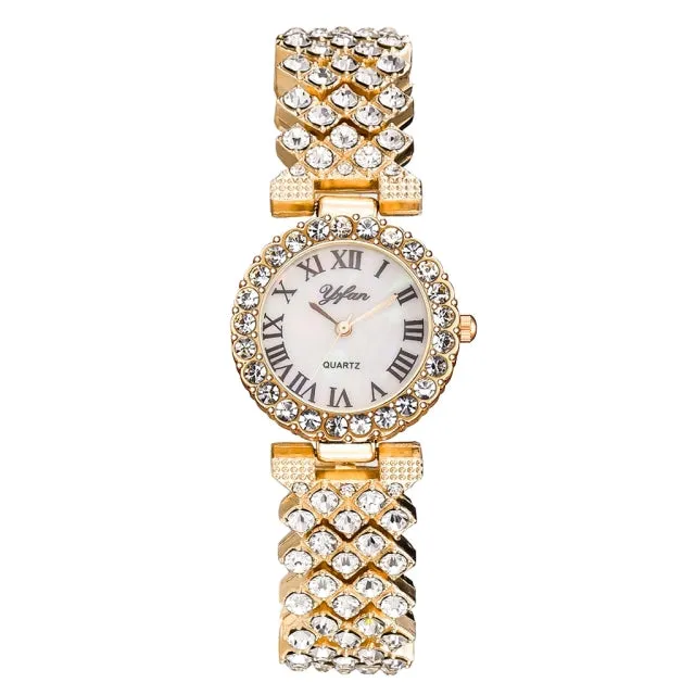 Luxury Wristwatch Diamond Bracelet Quartz Watch Rose Gold Jewelry