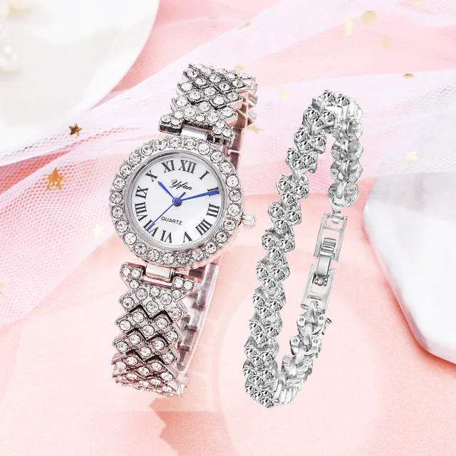 Luxury Wristwatch Diamond Bracelet Quartz Watch Rose Gold Jewelry