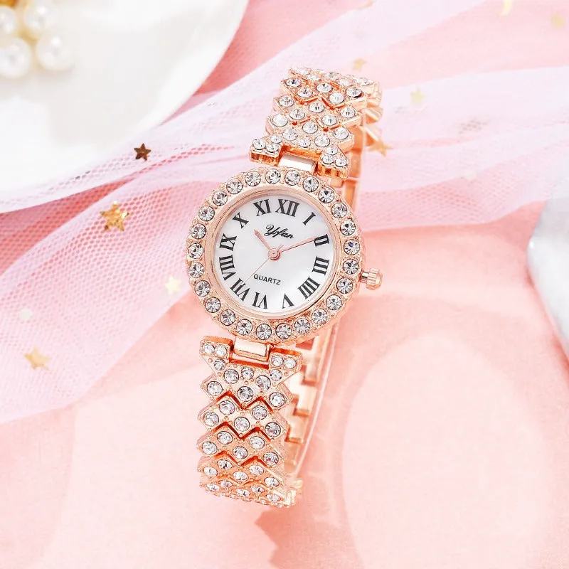 Luxury Wristwatch Diamond Bracelet Quartz Watch Rose Gold Jewelry