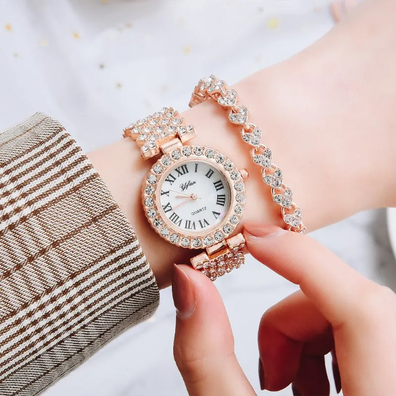 Luxury Wristwatch Diamond Bracelet Quartz Watch Rose Gold Jewelry