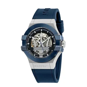 Maserati Potenza Blue Silicone Strap Silver Dial Automatic Watch for Gents - R8821108028