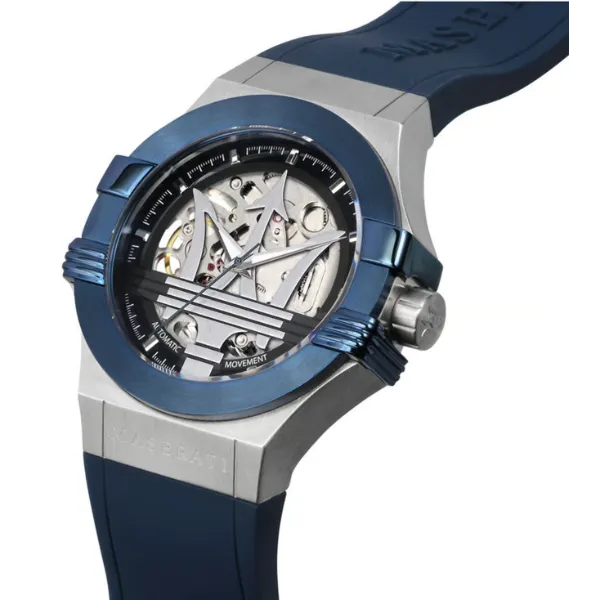 Maserati Potenza Blue Silicone Strap Silver Dial Automatic Watch for Gents - R8821108028