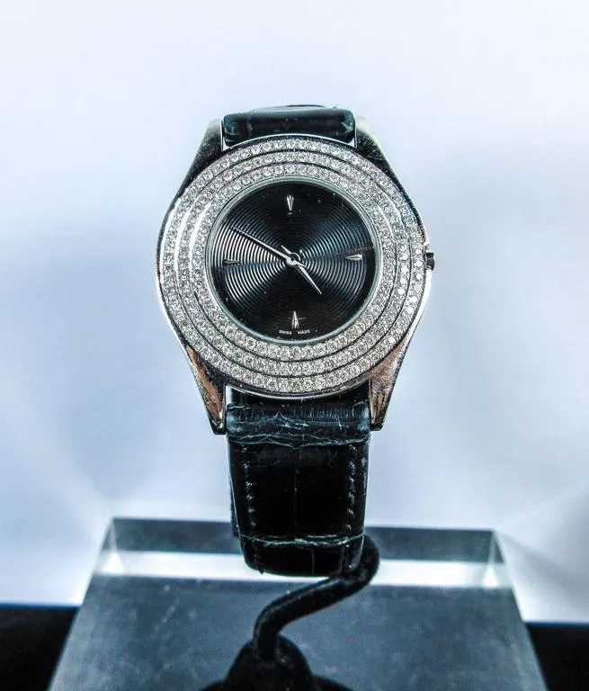 MAUBOUSSIN Diamond Accent Gold and Black Exotic Alligator Wristwatch