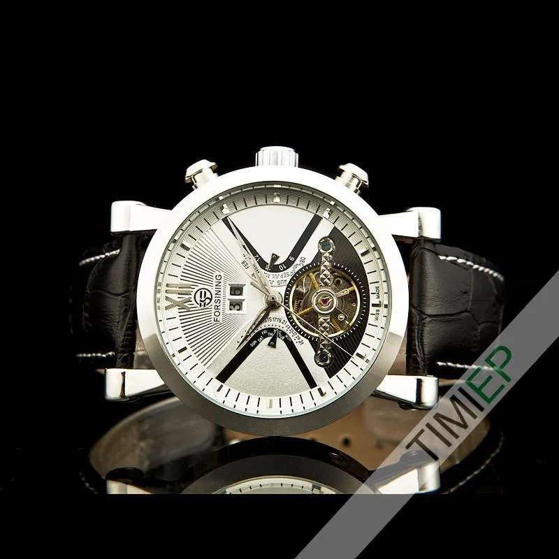 Men's Black Band Heavy Silver Trim/White Dial Dress Watch