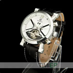 Men's Black Band Heavy Silver Trim/White Dial Dress Watch