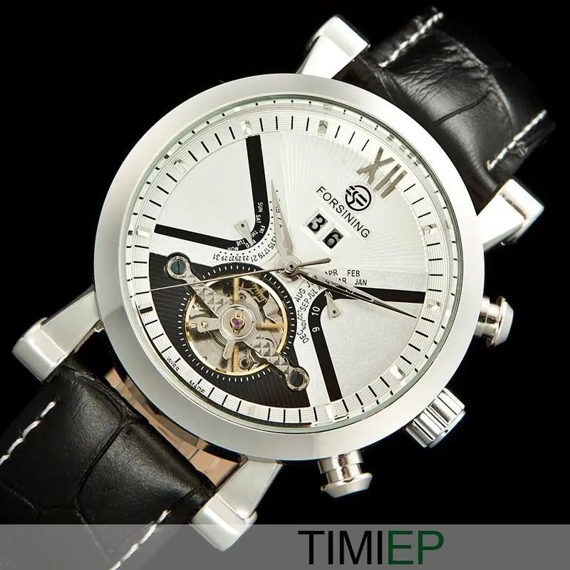 Men's Black Band Heavy Silver Trim/White Dial Dress Watch