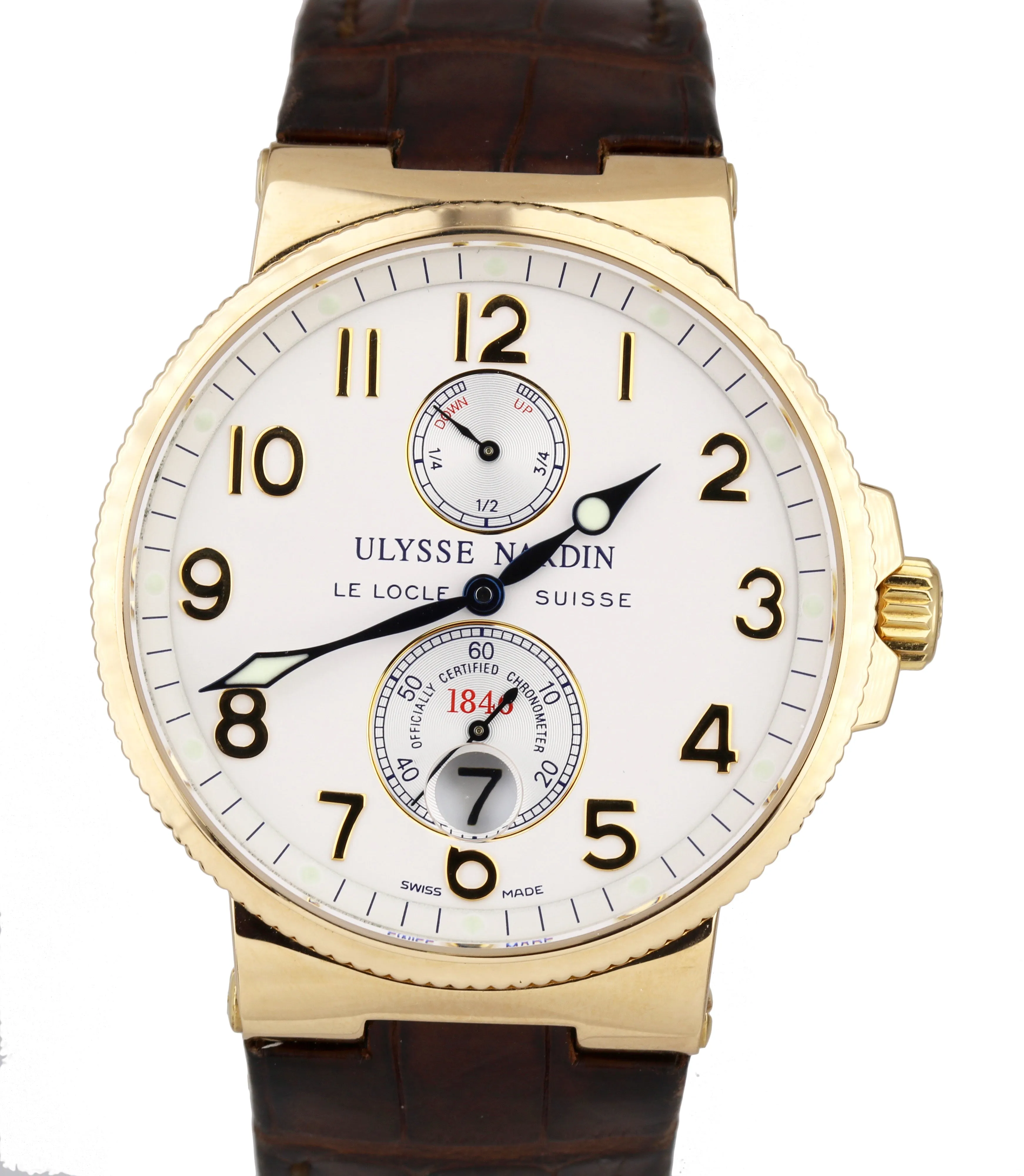Men's Ulysse Nardin Maxi Marine 18K Yellow Gold White Leather 41mm 266-66 Watch