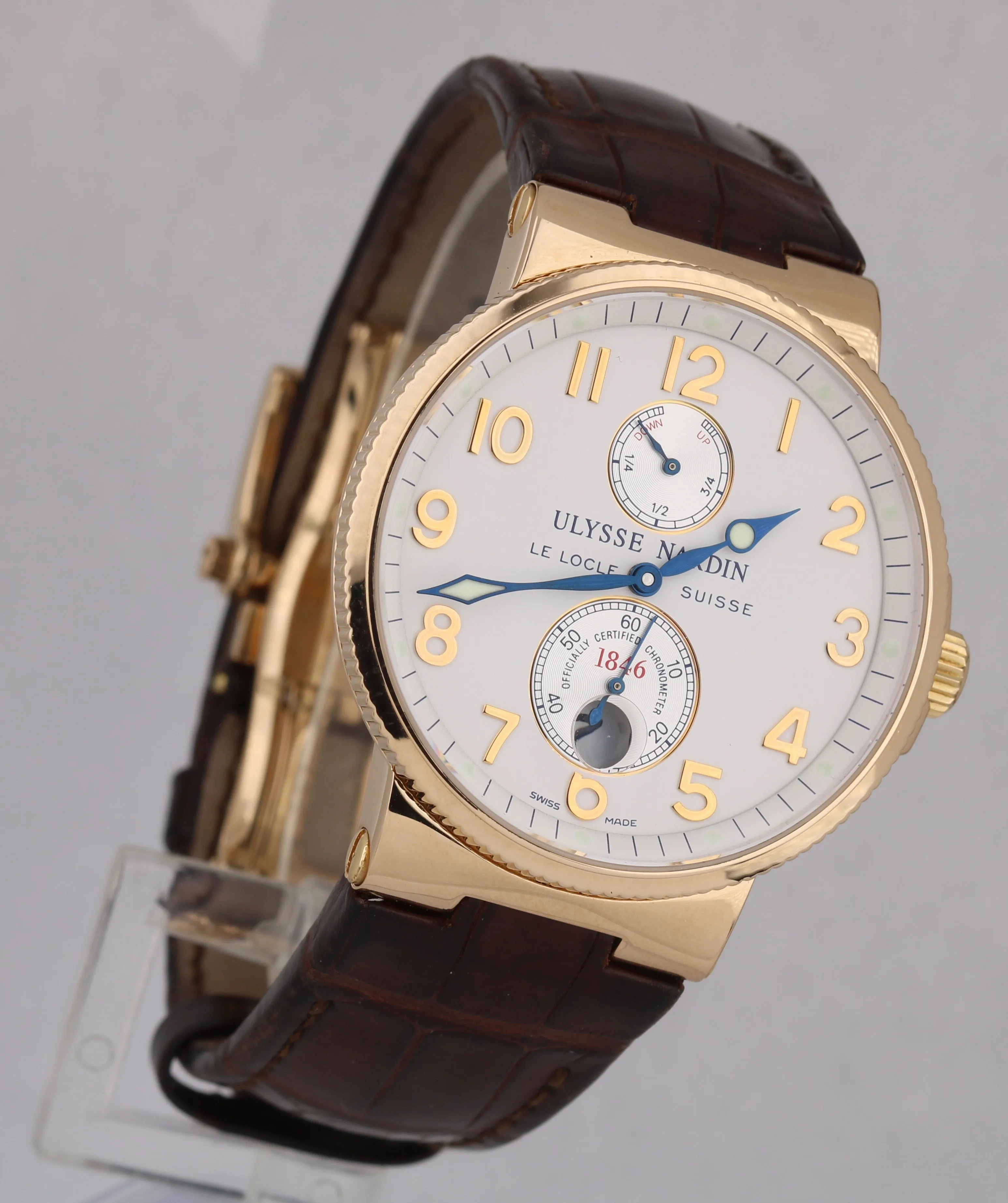Men's Ulysse Nardin Maxi Marine 18K Yellow Gold White Leather 41mm 266-66 Watch