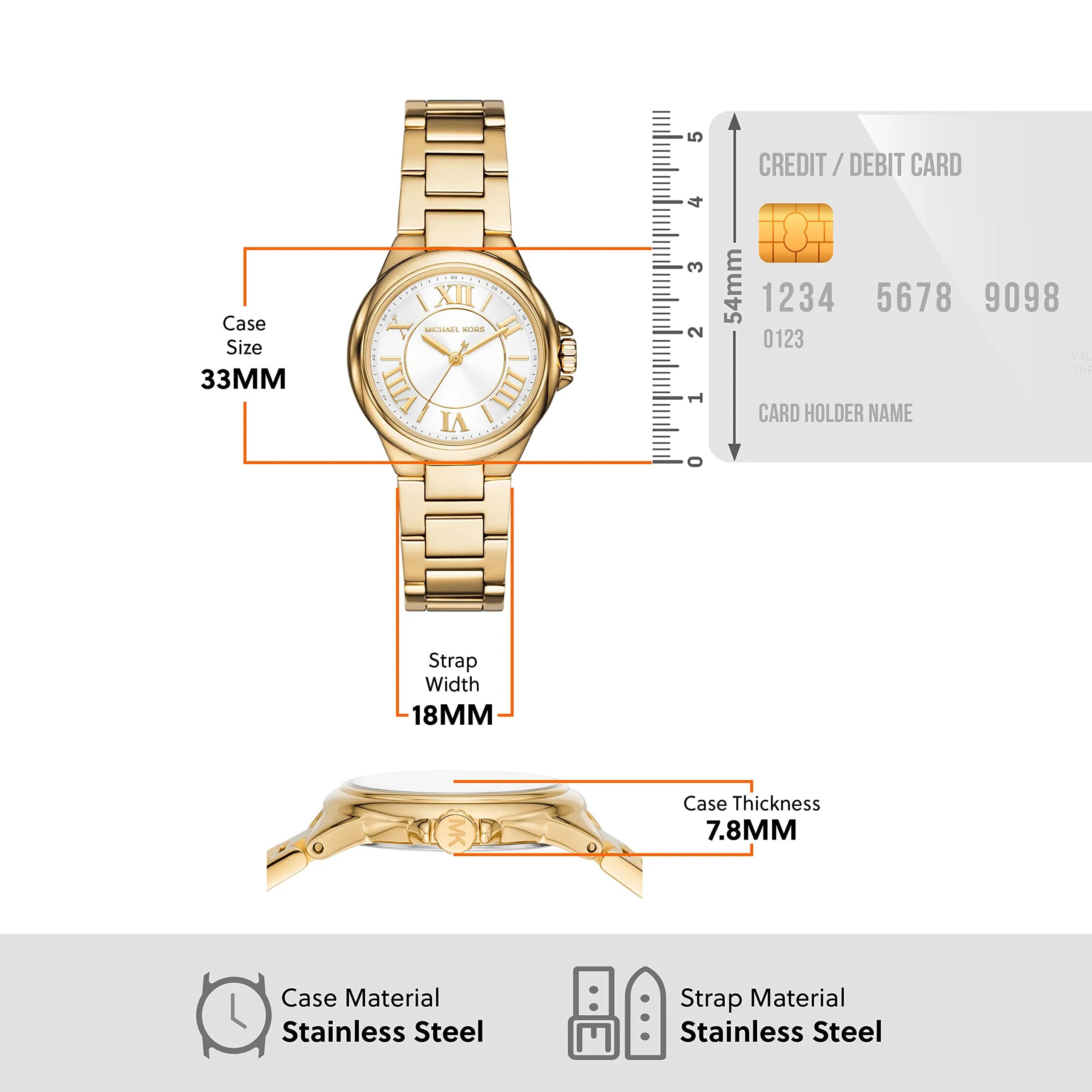 Michael Kors Camille Three-Hand Gold-Tone Stainless Steel Watch (Model: MK7255)