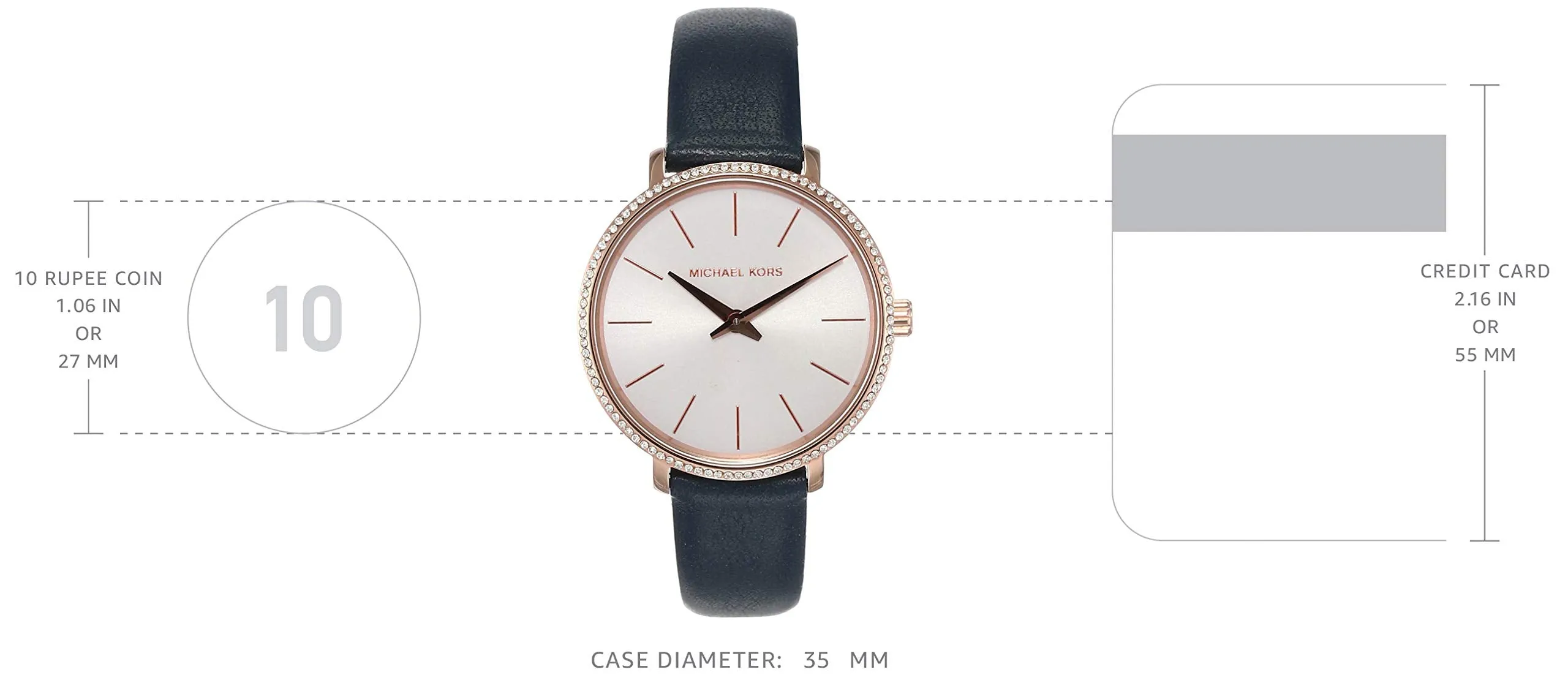 Michael Kors Women's Pyper Stainless Steel Quartz Watch with Leather Strap, Rose Gold/Blue/White, 14