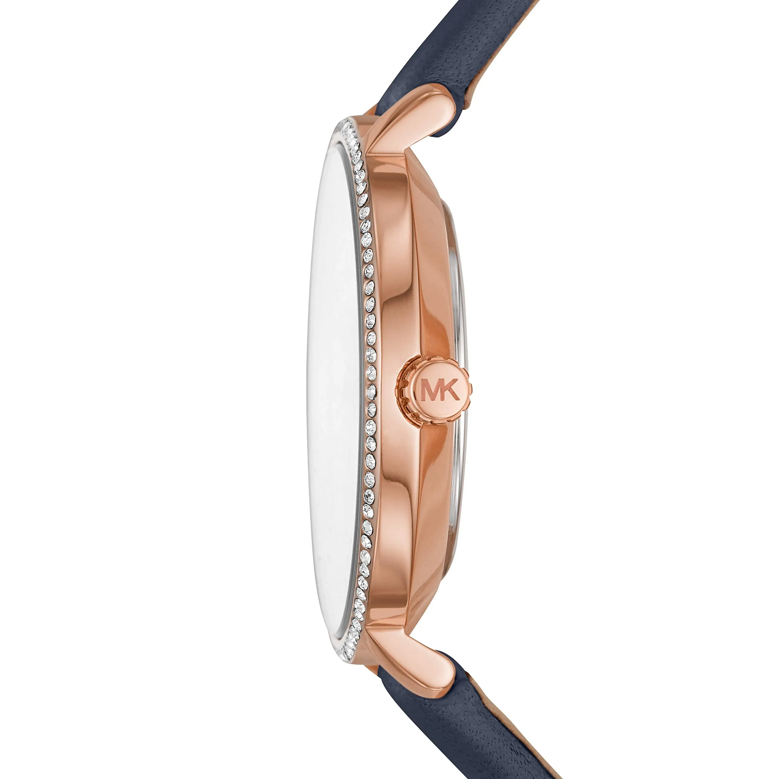 Michael Kors Women's Pyper Stainless Steel Quartz Watch with Leather Strap, Rose Gold/Blue/White, 14