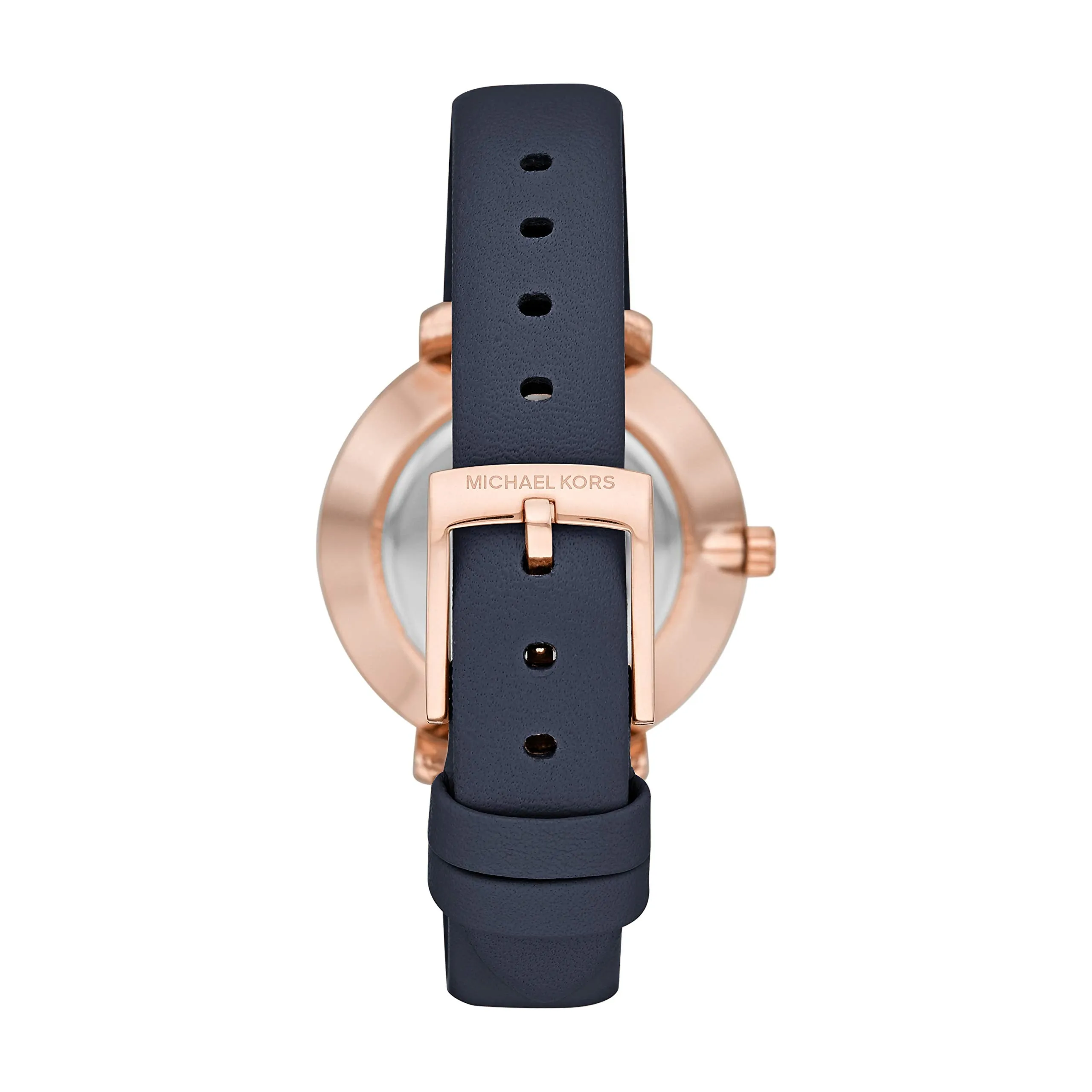 Michael Kors Women's Pyper Stainless Steel Quartz Watch with Leather Strap, Rose Gold/Blue/White, 14