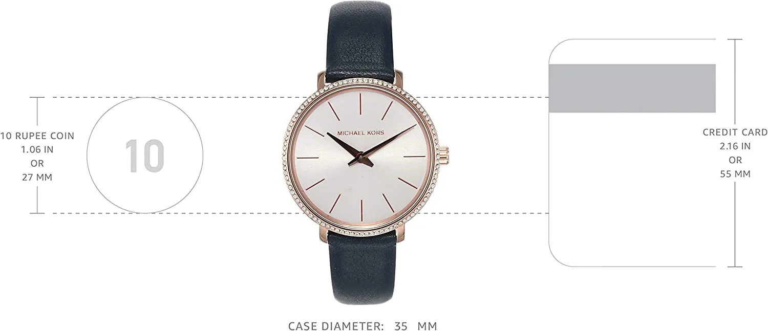Michael Kors Women's Pyper Stainless Steel Quartz Watch with Leather Strap, Rose Gold/Blue/White, 14