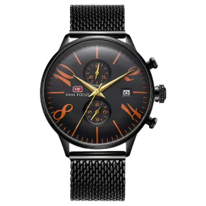 Mini Focus Black Mesh Bracelet Black Dial Chronograph Quartz Watch for Gents - MF0135G-08