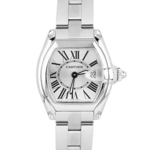 MINT Ladies Cartier Roadster Date Stainless Silver Quartz Roman Swiss Watch 2675