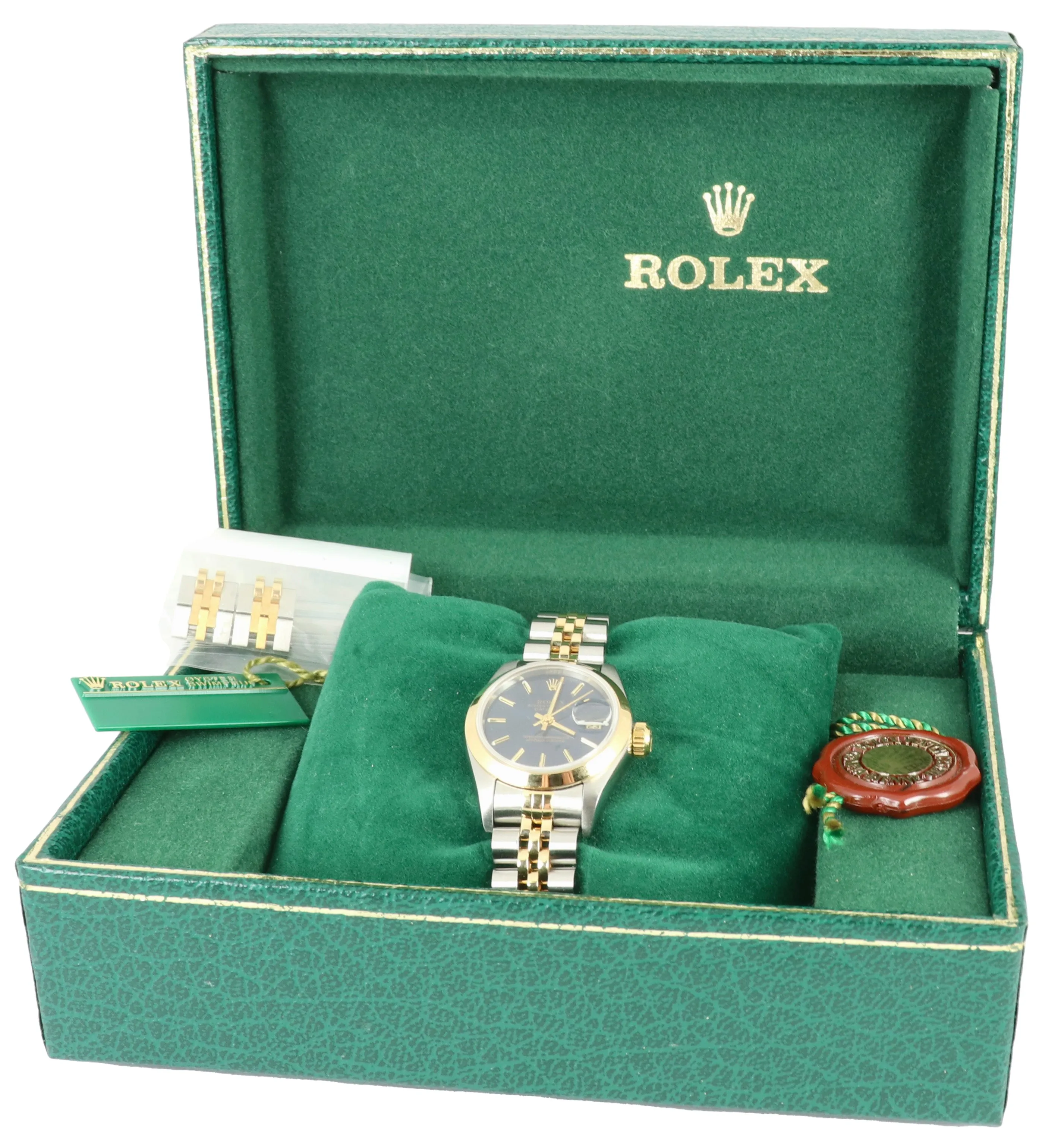 MINT Ladies DateJust 26mm Two-Tone Blue NO-HOLES CASE Gold Watch 69163 B P