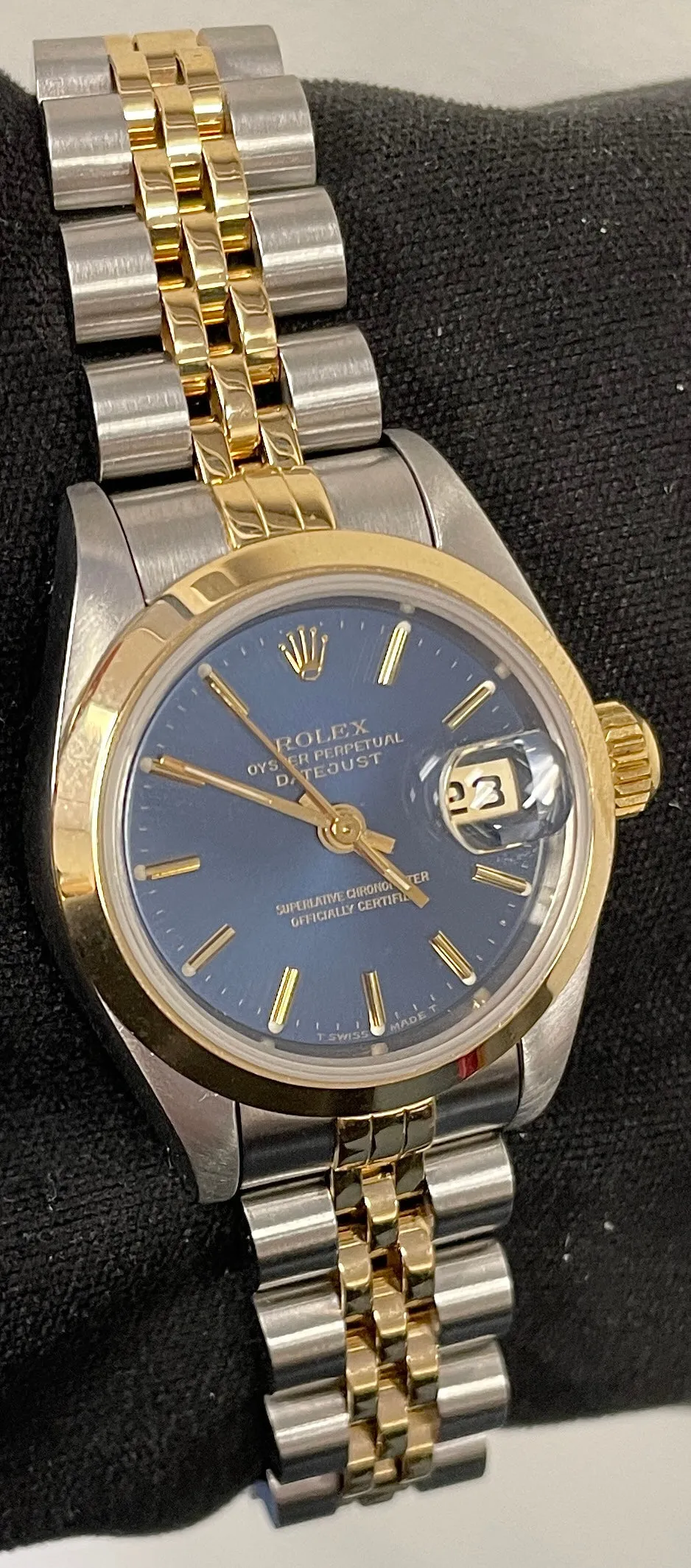 MINT Ladies DateJust 26mm Two-Tone Blue NO-HOLES CASE Gold Watch 69163 B P