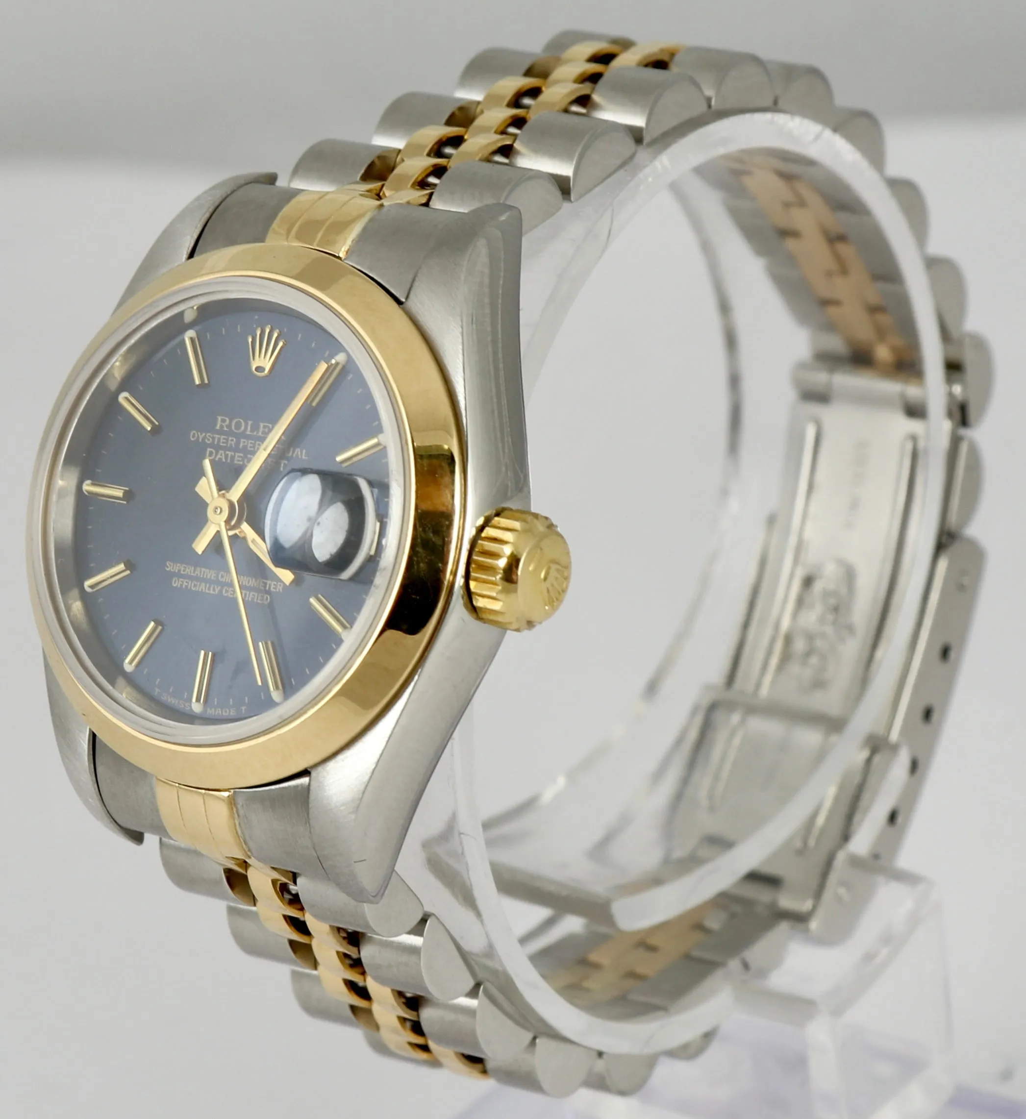 MINT Ladies DateJust 26mm Two-Tone Blue NO-HOLES CASE Gold Watch 69163 B P