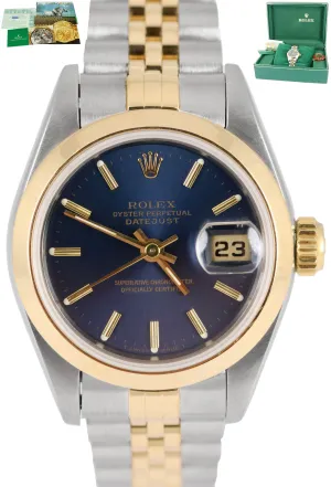 MINT Ladies DateJust 26mm Two-Tone Blue NO-HOLES CASE Gold Watch 69163 B P