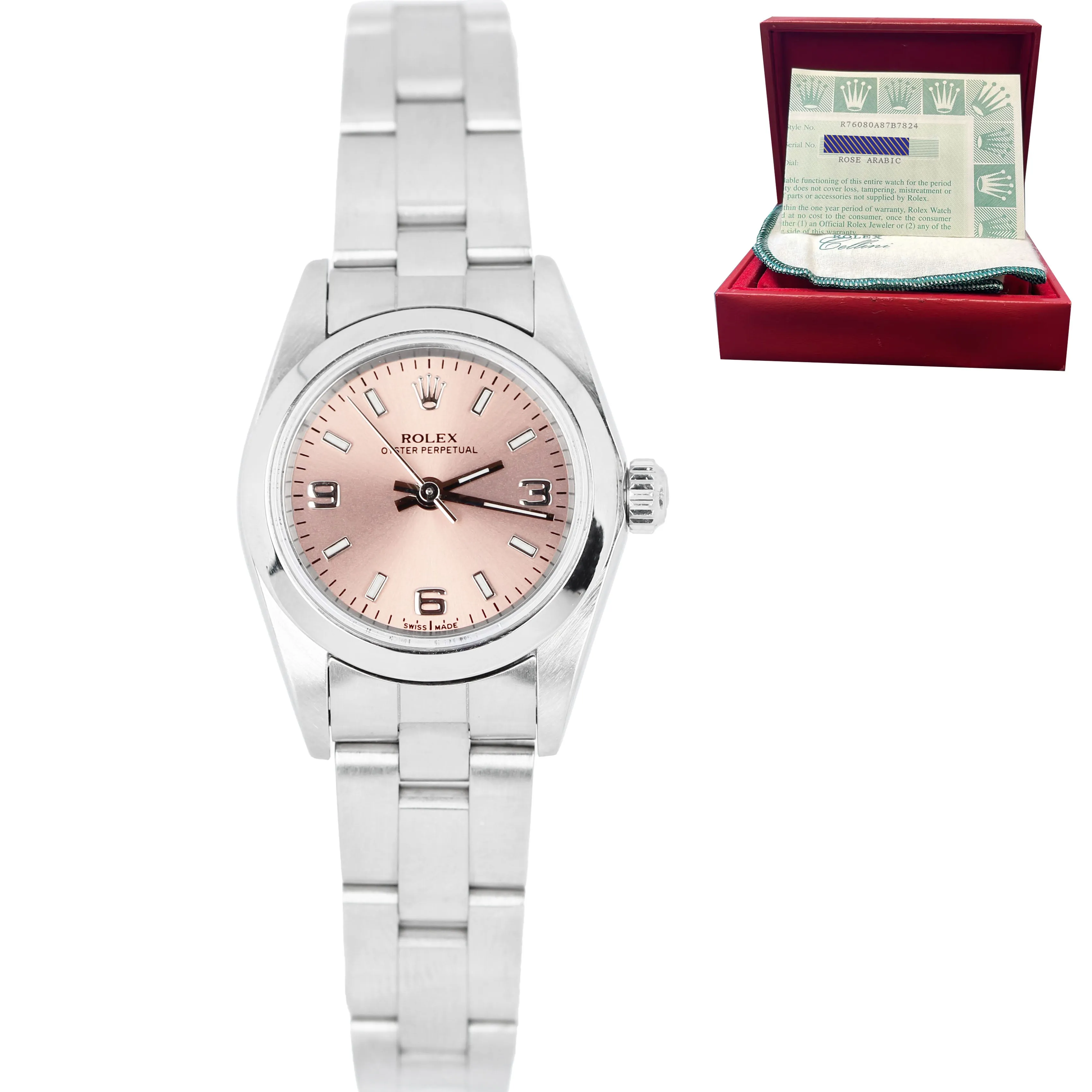 MINT Rolex Oyster Perpetual 24mm Rose Arabic NO-HOLES 76080 Watch
