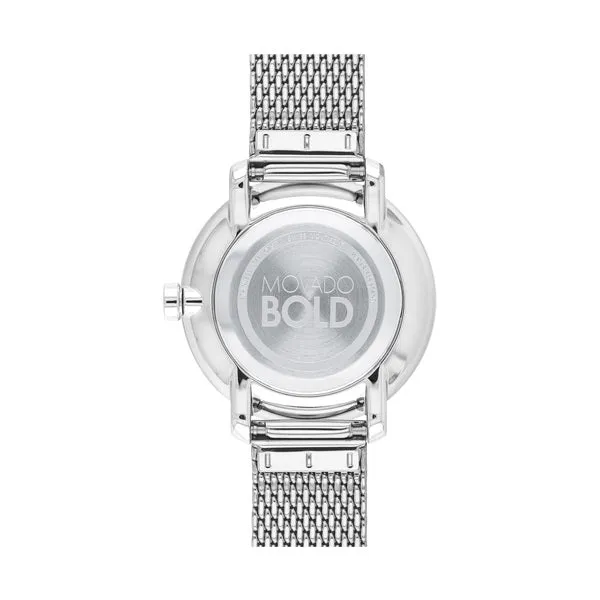 Movado Bold Shimmer Ladies Silver Tone Crystal Pave Bezel Mesh Strap Watch