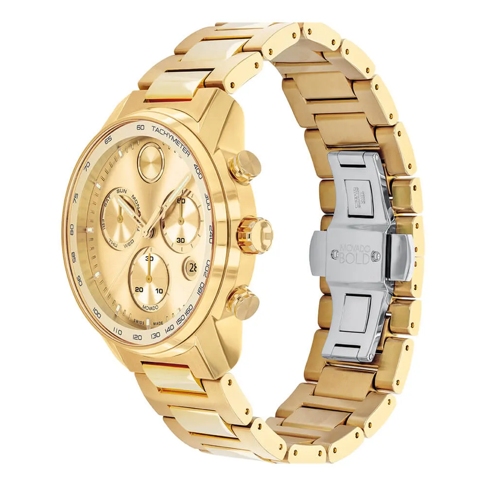 Movado BOLD VERSO Yellow Gold Ion-Plated Quartz Chronograph Watch 3600866