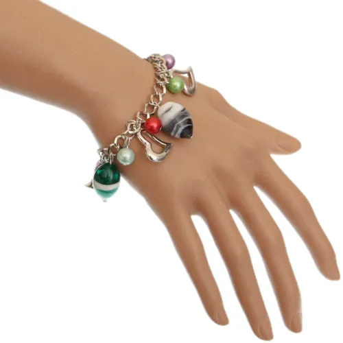 Multicolor Beaded Chain Link Charm Bracelet