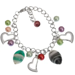 Multicolor Beaded Chain Link Charm Bracelet