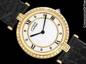Must De Cartier Vendome Mens Midsize Unisex Vermeil Watch - 18K Gold Over Sterling Silver & Diamonds