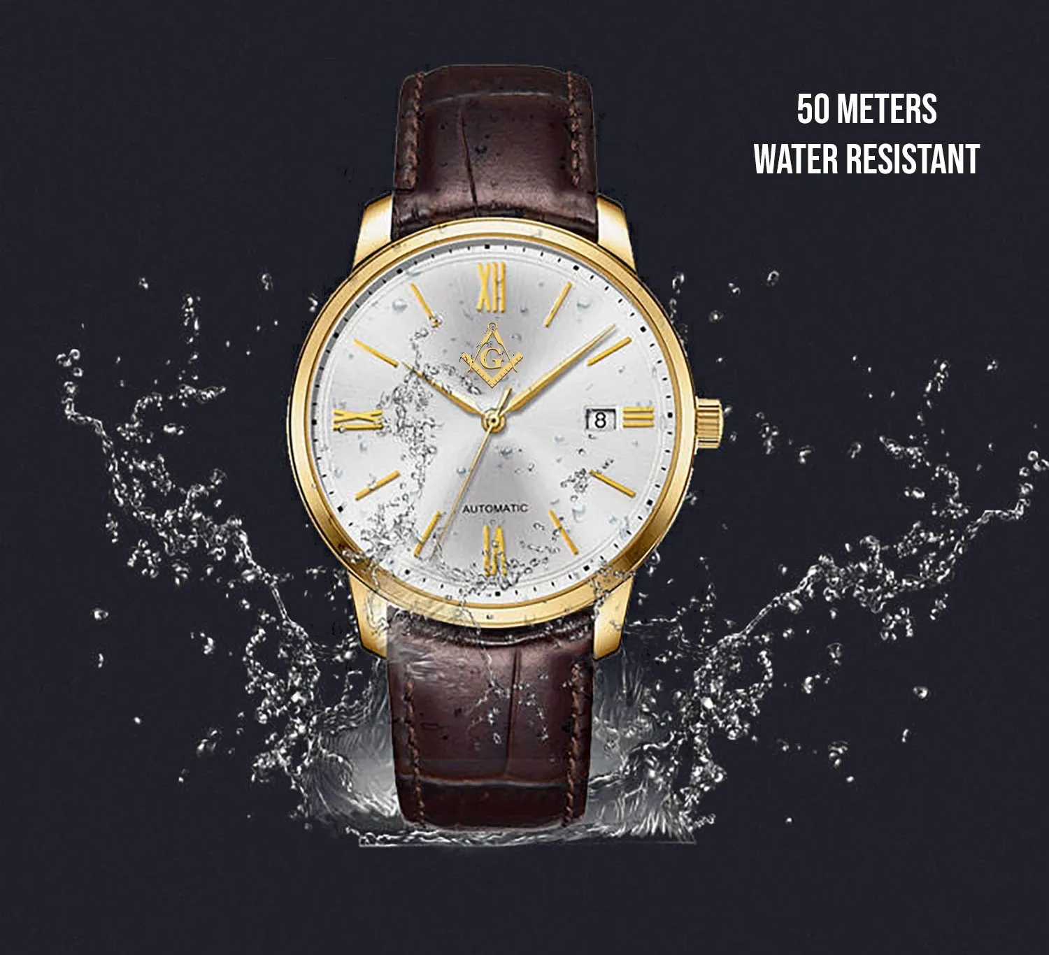 New Men's Stainless Steel Swiss Automatic ETA Masonic Dress Watch, 40mm