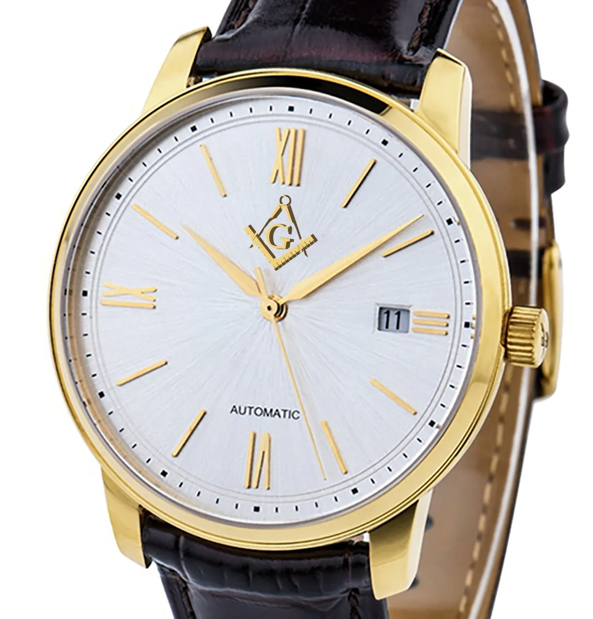 New Men's Stainless Steel Swiss Automatic ETA Masonic Dress Watch, 40mm