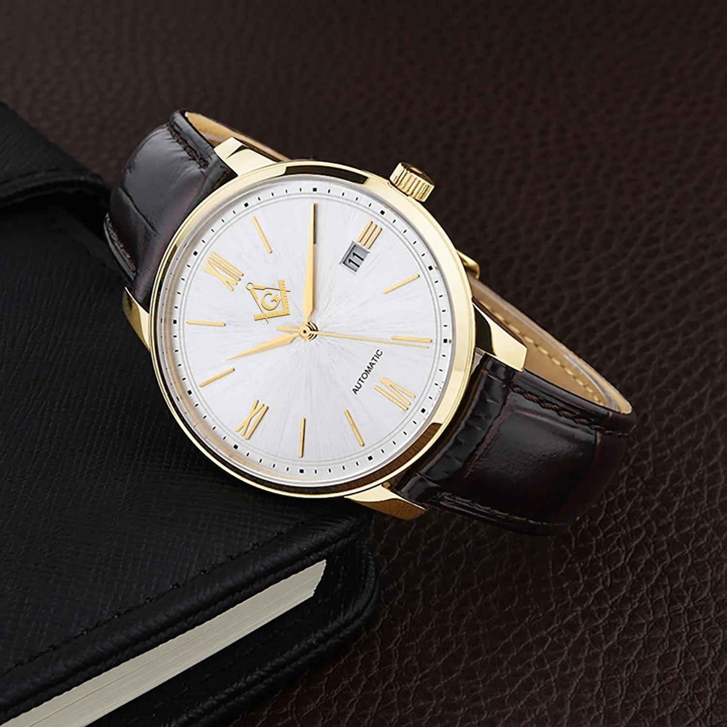 New Men's Stainless Steel Swiss Automatic ETA Masonic Dress Watch, 40mm
