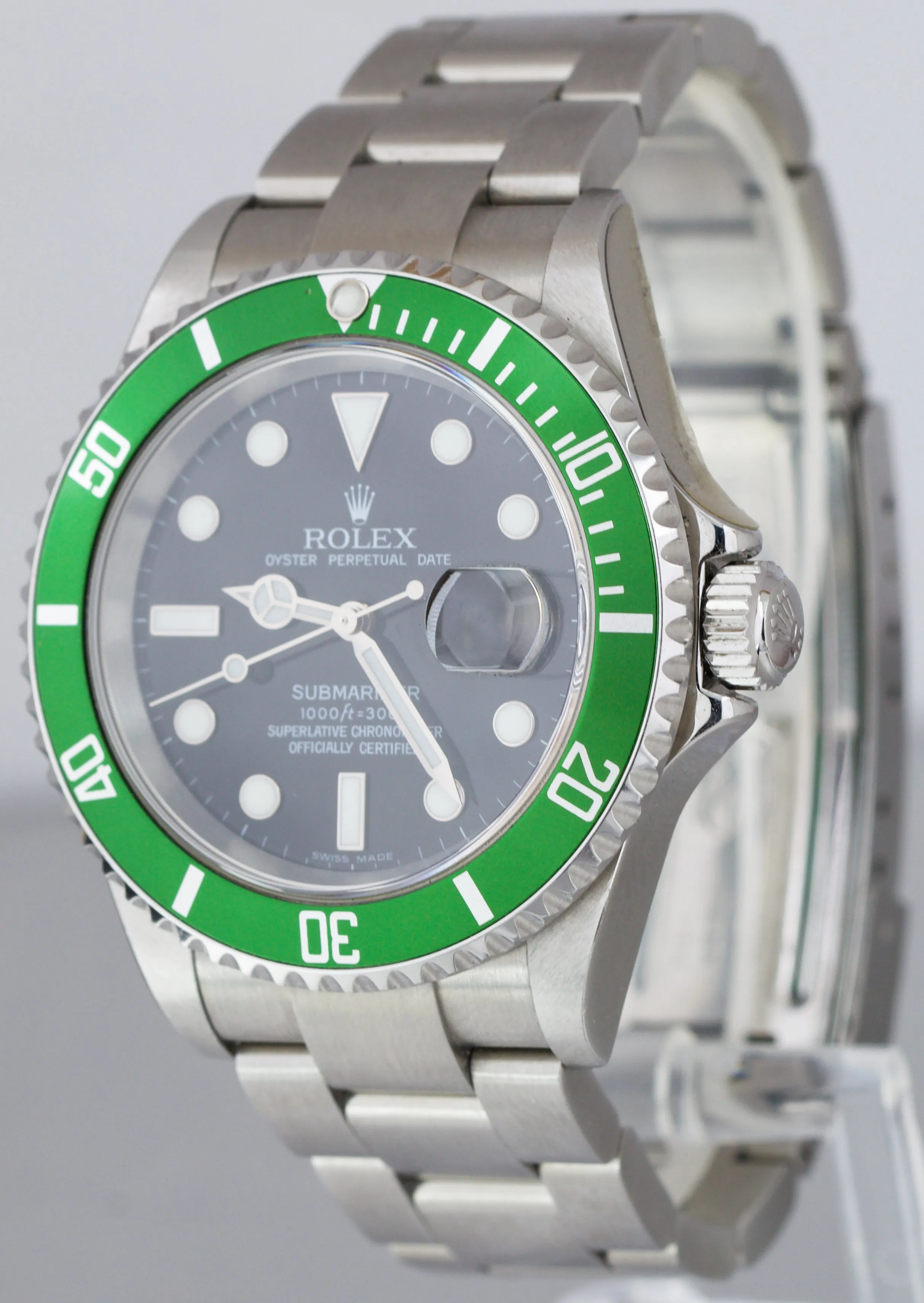 NOS NEW STICKERED Rolex Submariner Date Green KERMIT 50th Ann. 16610 LV Watch