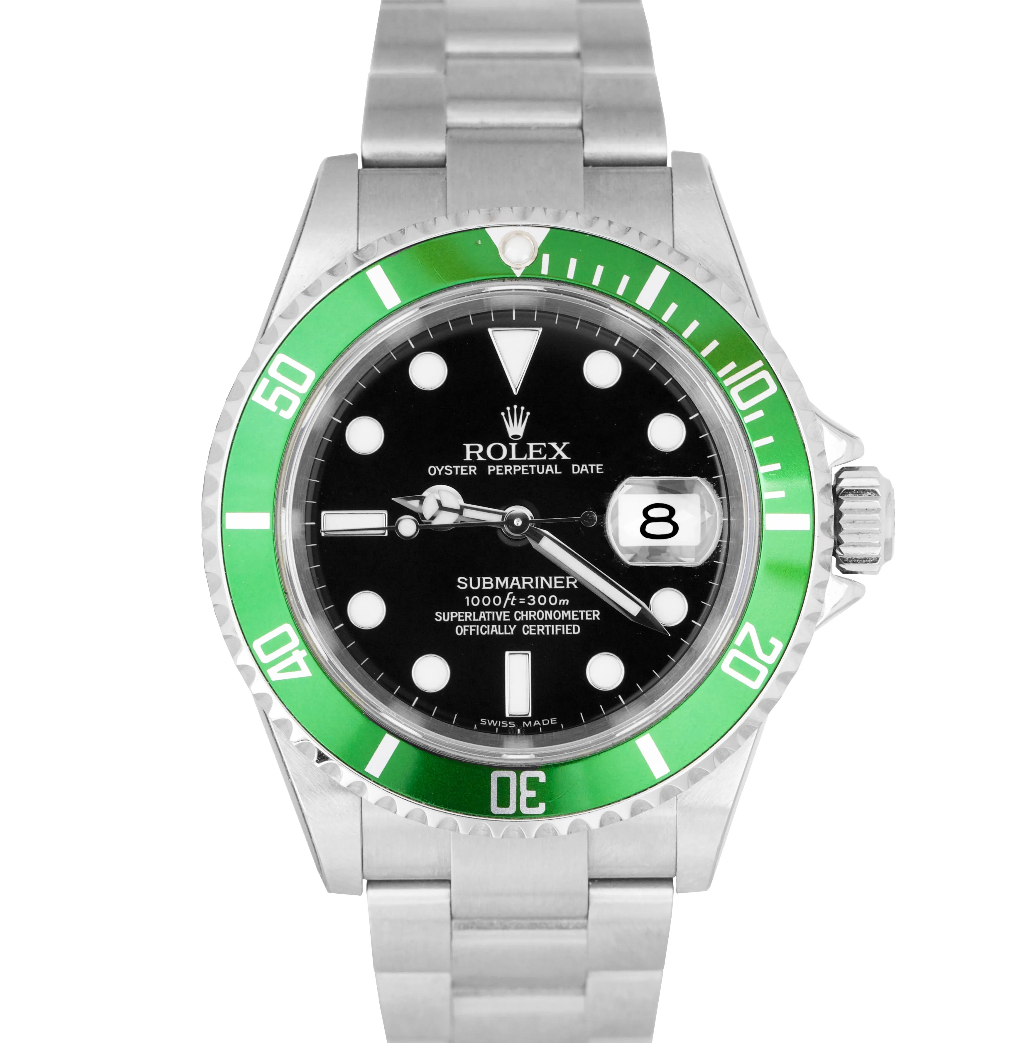 NOS NEW STICKERED Rolex Submariner Date Green KERMIT 50th Ann. 16610 LV Watch