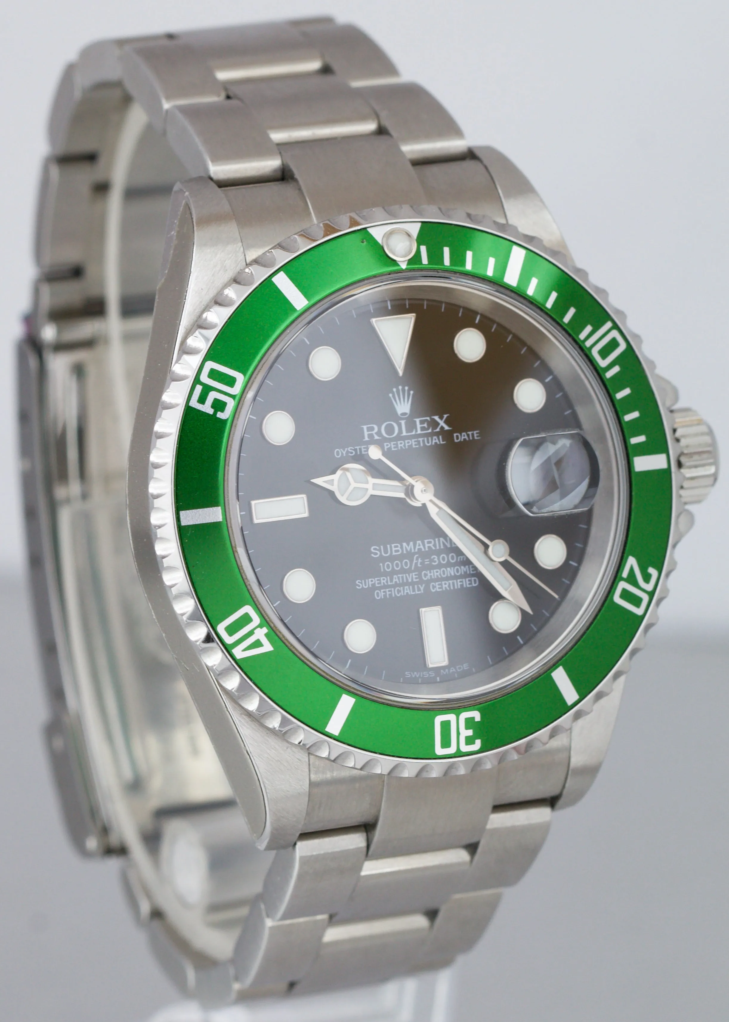 NOS NEW STICKERED Rolex Submariner Date Green KERMIT 50th Ann. 16610 LV Watch