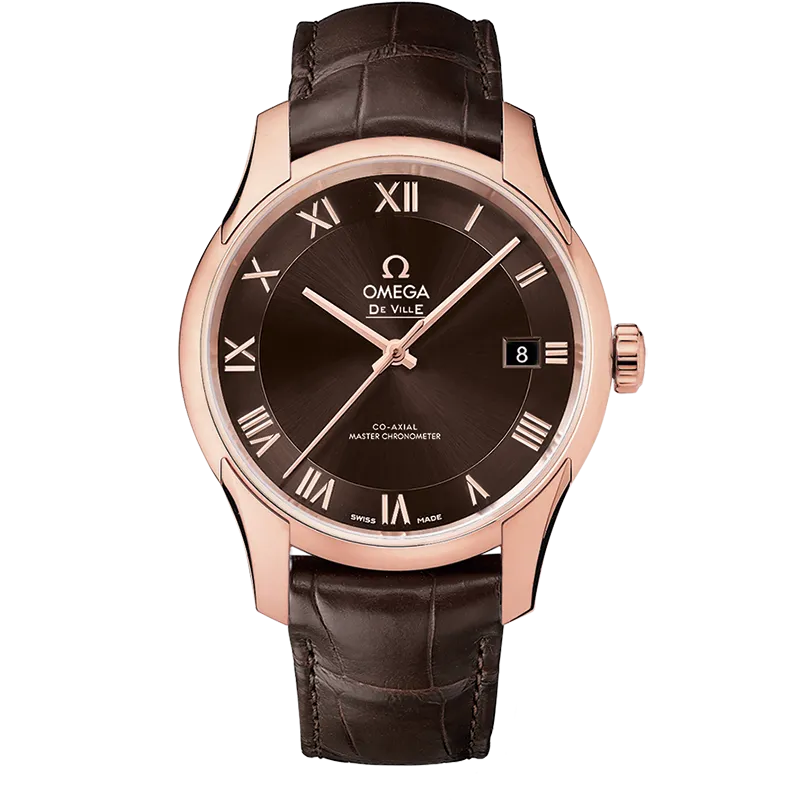 Omega De Ville Hour Vision 41 mm, Sedna™ gold on leather strap